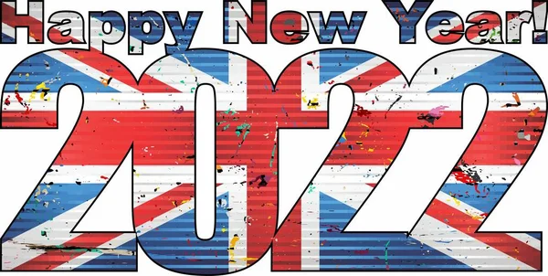 2022年新年快乐 英国国旗插在里面 2022年新年快乐 2022年英国国旗号码 — 图库矢量图片