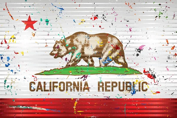 色の汚れとカリフォルニアフラグ イラスト カリフォルニア州の三次元フラグ — ストックベクタ