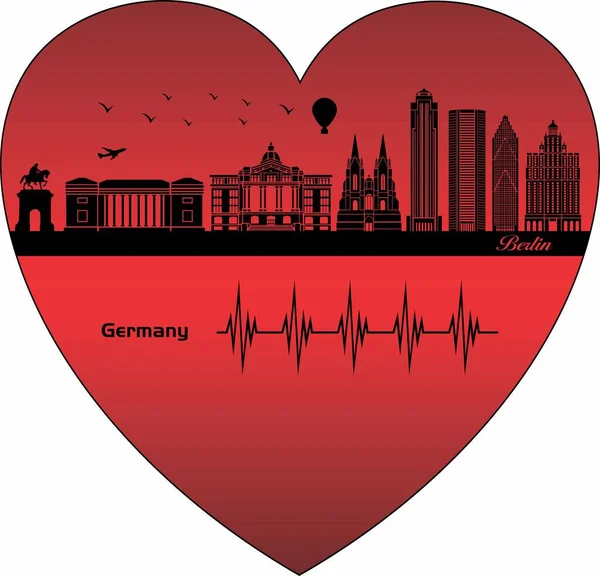 Berlín Corazón Ilustración Silueta Del Horizonte Ciudad Vectorial Berlín Irlanda — Archivo Imágenes Vectoriales