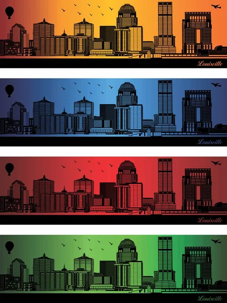 Louisville Czterech Różnych Kolorach Ilustracja Vector City Skyline Sylwetka Louisville — Wektor stockowy