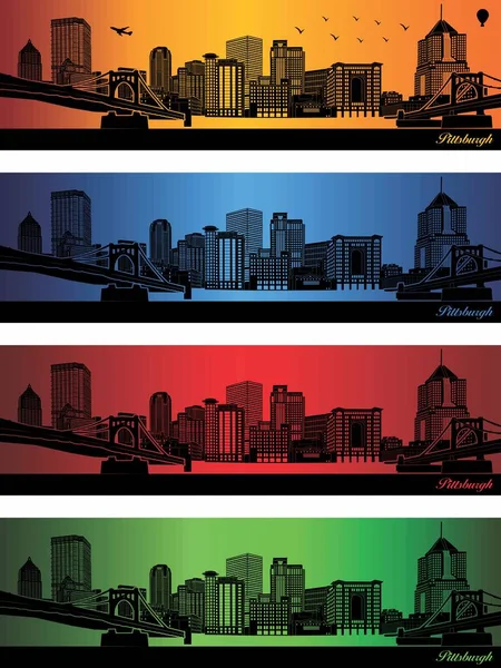 Pittsburgh City Four Different Colors Illustration Town Orange Background Pittsburgh — Wektor stockowy