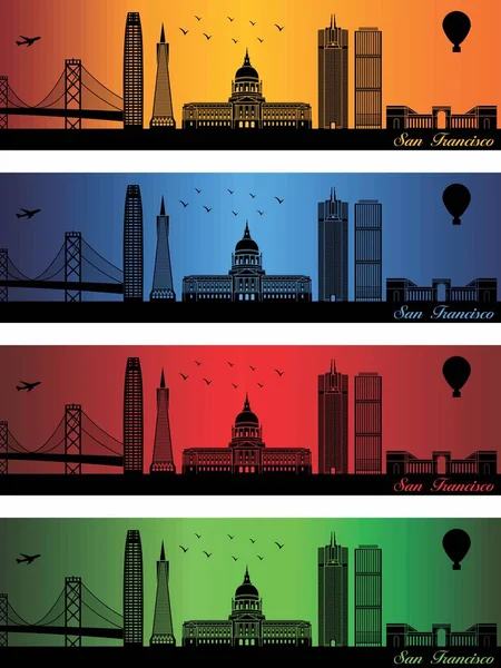 San Francisco Stad Vier Verschillende Kleuren Illustratie Stad Oranje Achtergrond — Stockvector