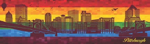 Pittsburgh Sullo Sfondo Della Bandiera Lgbt Illustrazione Città Sullo Sfondo — Vettoriale Stock