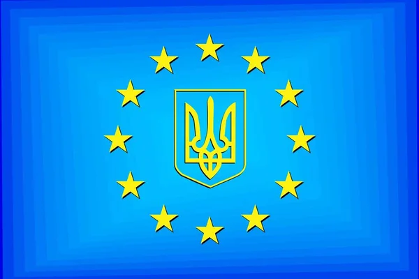 Vlajka Evropy Erbem Ukrajiny Ilustrace Vlajka Evropské Unie — Stockový vektor