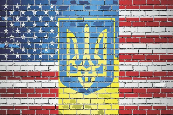 Usa Ukraine Mixed Flag Illustration Brick Wall Usa Ukraine Flags — ストックベクタ