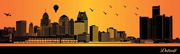Detroit City Skyline Silhouette Illustration Town Orange Background Detroit Michigan — Wektor stockowy