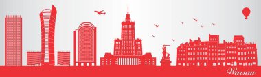 Warsaw city skyline silhouette - illustration, Town in white background, Warsaw Poland