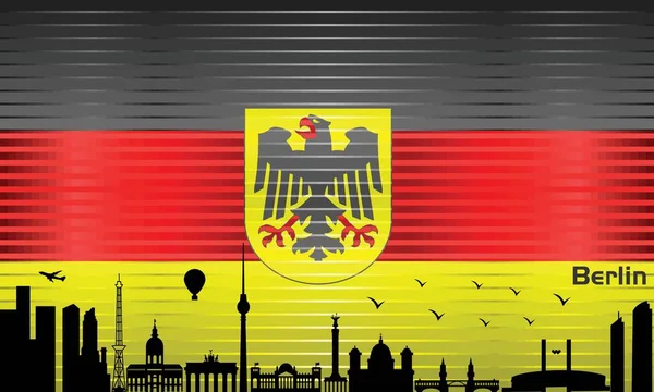 Ciudad Berlín Horizonte Con Bandera Alemania Fondo Ilustración Brillante Bandera — Archivo Imágenes Vectoriales