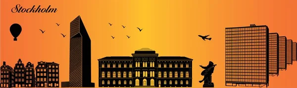 Силуэт Горизонта Стокгольма Иллюстрация Город Оранжевом Фоне — стоковый вектор