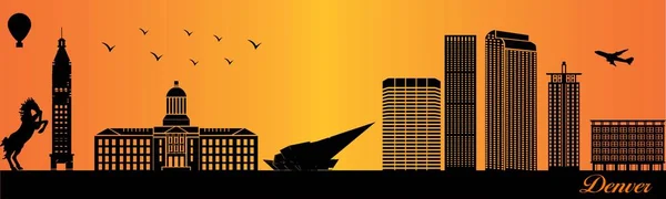 Denver City Skyline Silhouette Illustration Town Orange Background — Wektor stockowy