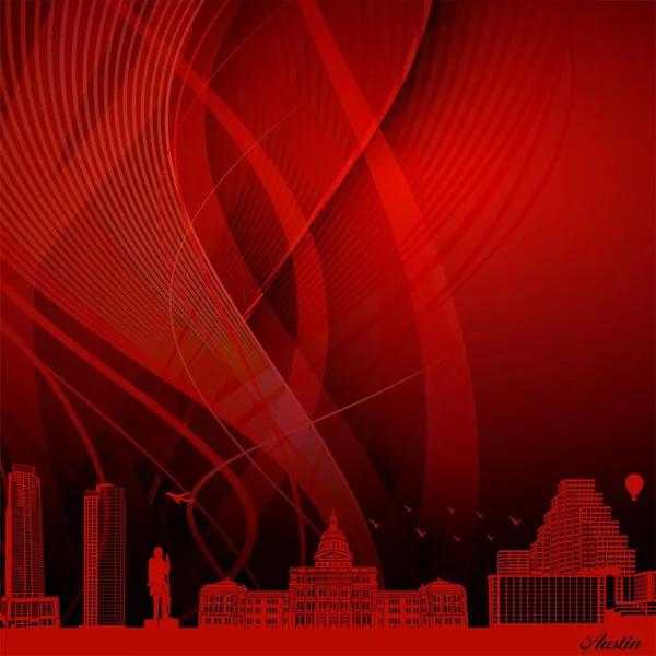 Austin City Skyline Silhouette Illustration Town Red Grunge Background — Zdjęcie stockowe