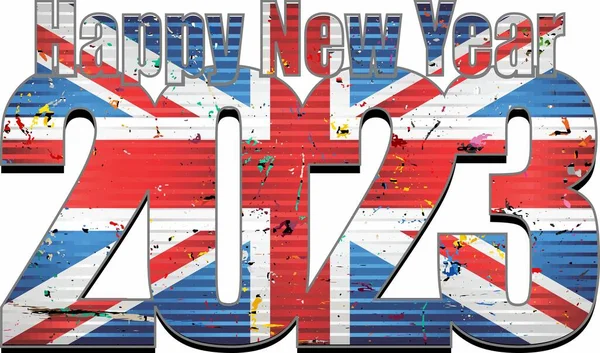 Feliz Año Nuevo 2023 Con Bandera Del Reino Unido Interior — Vector de stock