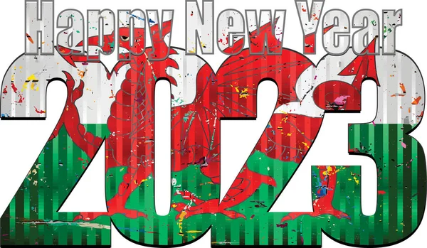 Happy New Year 2023 Wales Flag Ilustrace 2023 Happy New — Stockový vektor