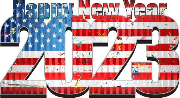 Happy New Year 2023 Usa Flag Ilustrace 2023 Happy New — Stockový vektor
