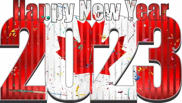Ευτυχισμένο Νέο Έτος 2023 Σημαία Καναδά Μέσα Εικονογράφηση 2023 Ευτυχισμένο — Διανυσματικό Αρχείο