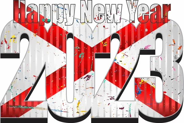 Šťastný Nový Rok 2023 Vlajkou Alabamy Uvnitř Ilustrace 2023 Šťastný — Stockový vektor