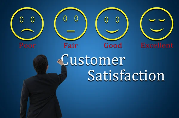 Business man with customer satisfaction for evaluation and analysis concept — Stock Photo, Image