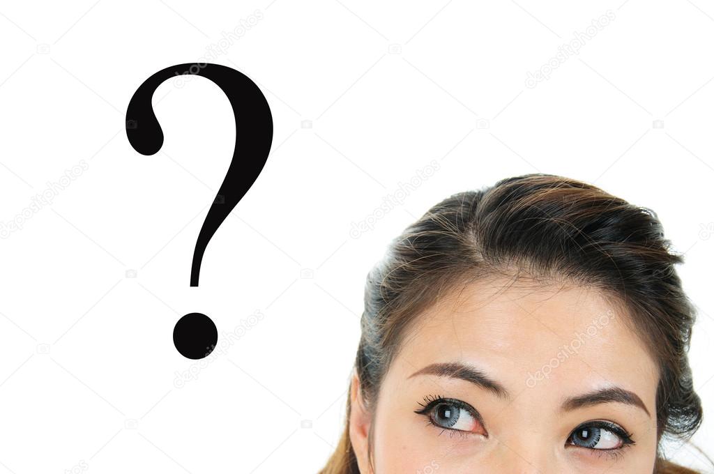 Thinking women with question mark