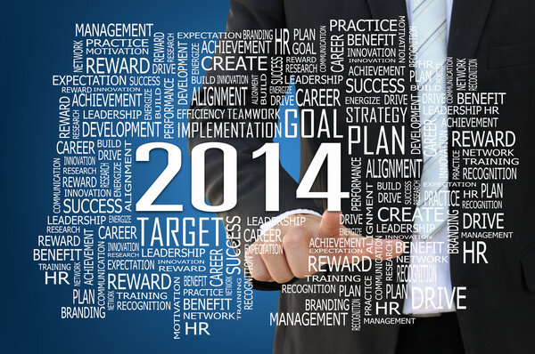 Businessman pointing 2014 business concept