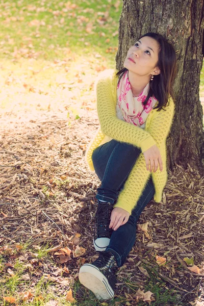 木に座っている女性 — ストック写真
