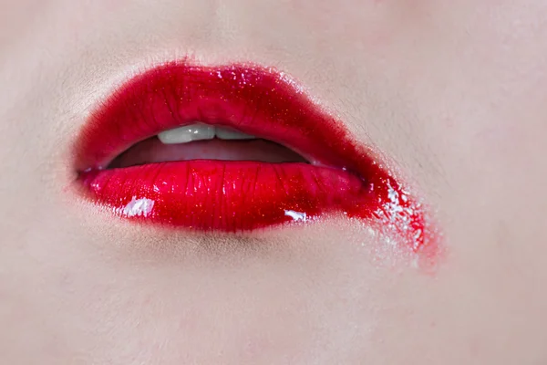 Lips with smeared lipsticks — Stock Photo, Image