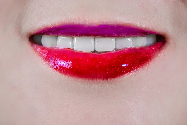 Woman lips with makeup smiling — Stock Photo, Image