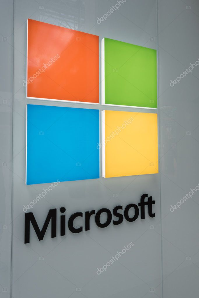 MINNEAPOLIS,MN - JULY 28: Large Microsoft Corporation logo in Mall of America, in Minneapolis, MN, on July 28, 2013.