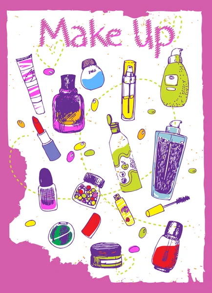 Conjunto de garabatos cosméticos coloridos — Vector de stock