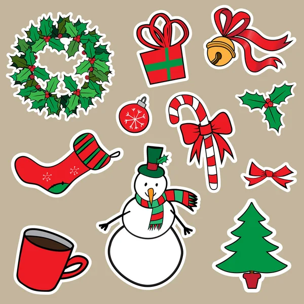 New Year and Christmas sticker icons — Stock Vector