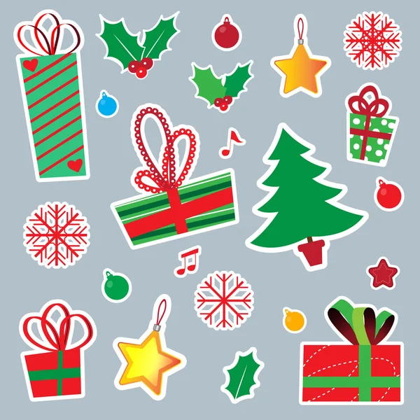Año Nuevo y Navidad pegatina iconos — Vector de stock