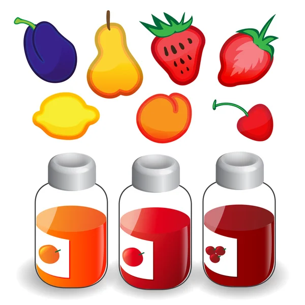 水果图标和果酱瓶 — 图库矢量图片