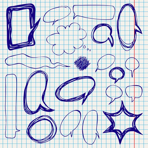 Vector van spraak bubbels doodles op briefpapier — Stockvector