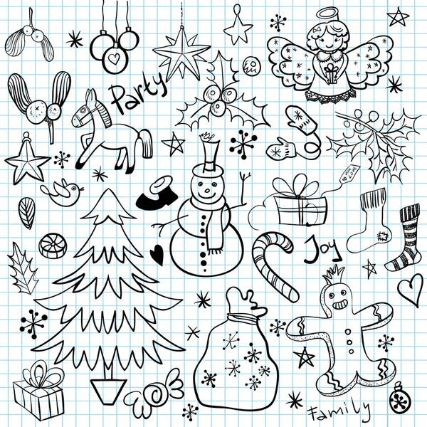 Doodles de Natal e Inverno — Vetor de Stock