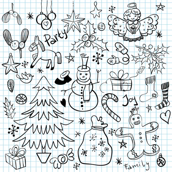 クリスマスと冬の休暇いたずら書き — ストックベクタ