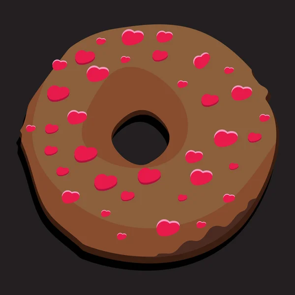 Schokoladen-Donut mit Herzglasur — Stockvektor