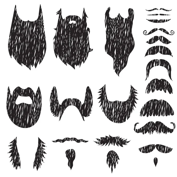 Hand drawn mustaches and beards set — Stock Vector