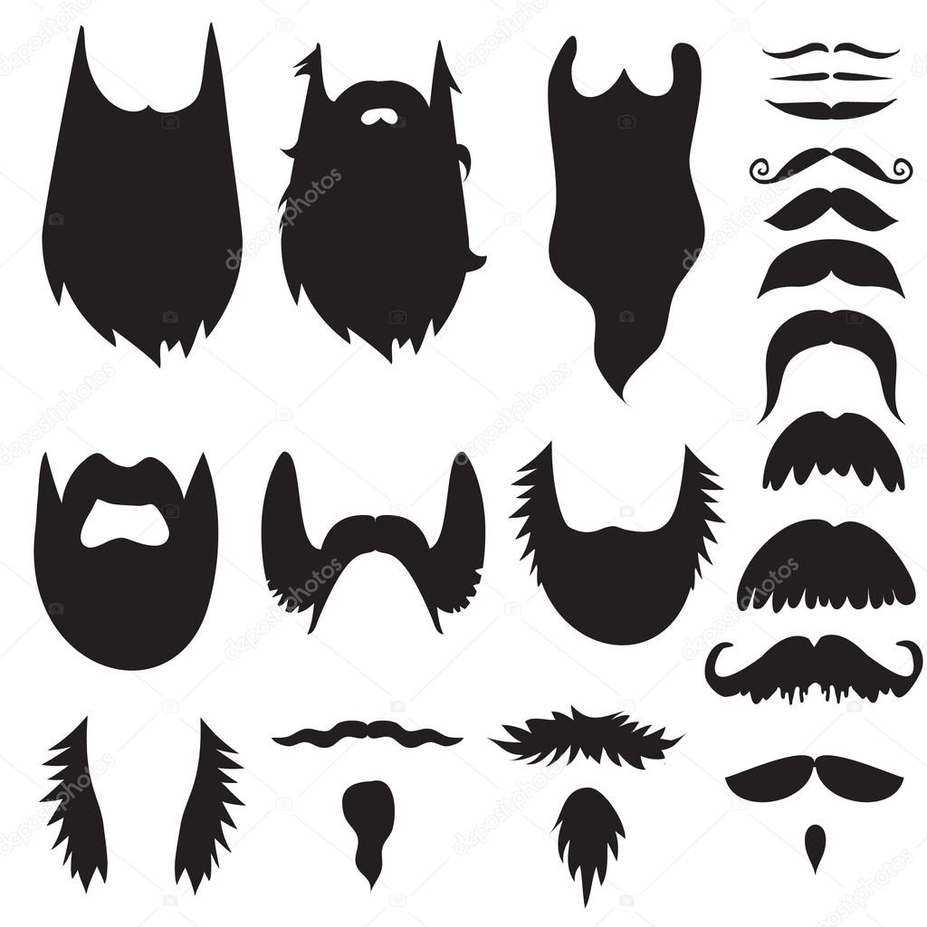 Hand drawn mustaches and beards set