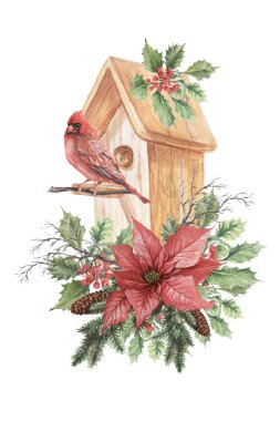 Kuş kafesi çiçekleri yeni yıl tatili babasız suluboya resimli el baskılı tekstil gerçekçiliği botanikçiliği çizdi.