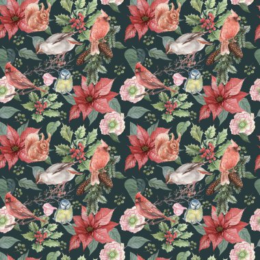 Kuş kafesi çiçekleri yeni yıl tatili babasız suluboya resimli el baskılı tekstil gerçekçiliği botanikçiliği çizdi.
