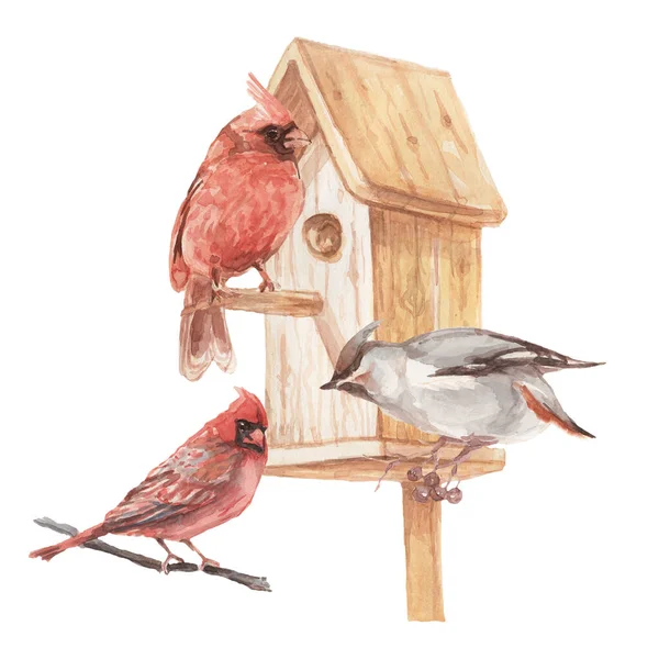 Uccelli Birdhouse Fiori Natale Vacanza Nuovo Anno Patern Senza Soluzione — Foto Stock