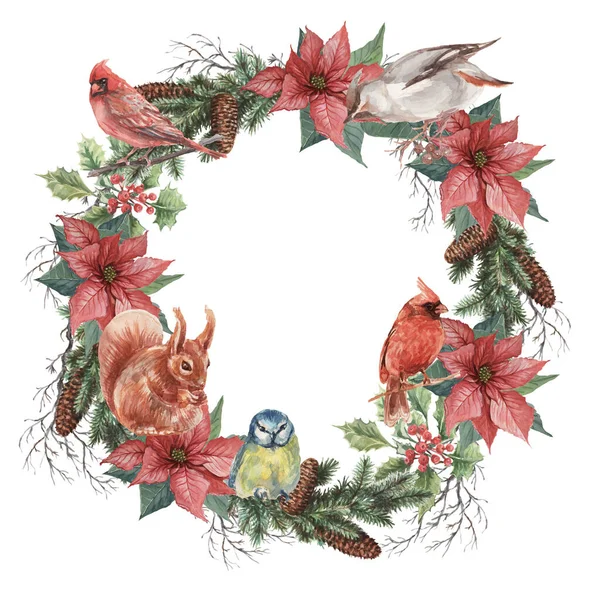 Ptaki Birdhouse Kwiaty Boże Narodzenie Wakacje Nowy Rok Patern Bezszwowy — Zdjęcie stockowe