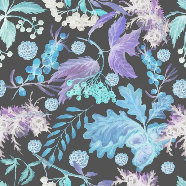 Böğürtlen bırakır sonbahar üzümleri Rowan meşe palamudu suluboya çizim el çizimi babasız baskı tekstil 