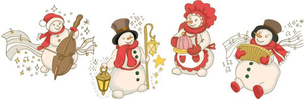 snowman new year christmas graphic hand-drawn illustration. cute baby coloring print