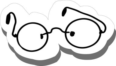 Gözlüklü gözlüklü, çizilmiş el çizimi, resimli baskı etiketi.