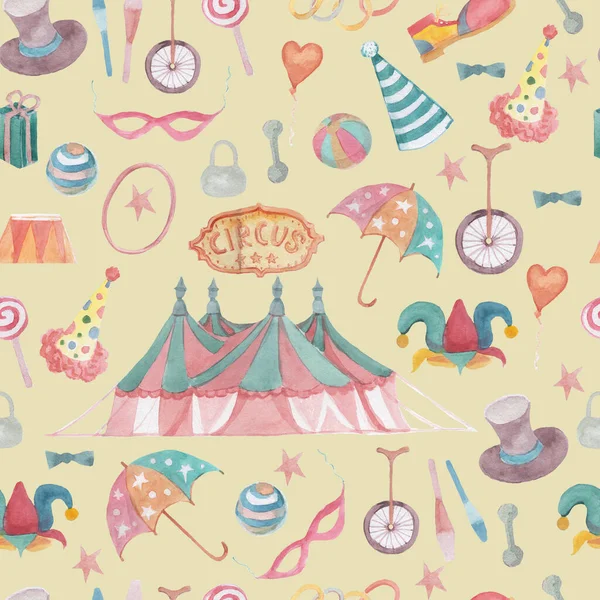 Circus Marquee Arena Watercolor Illustration Hand Drawn Patern Seamless Pattern — 图库照片