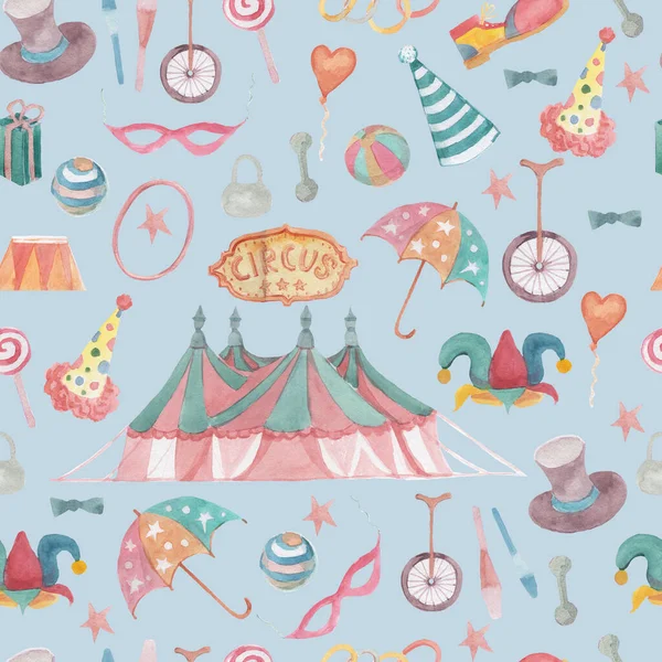 Circus Marquee Arena Watercolor Illustration Hand Drawn Patern Seamless Pattern — Stock Photo, Image