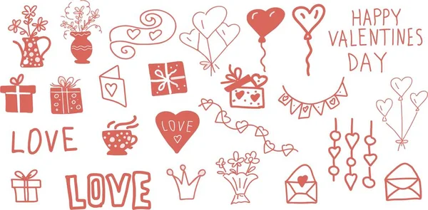Hearts Arrows Letters Envelopes Valentine Day Sketch Doodle Stickersholiday Hand — Vettoriale Stock