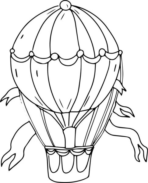 Transporte Balão Quente Dirigível Carro Trem Viagem Férias Doodle Sketch — Vetor de Stock