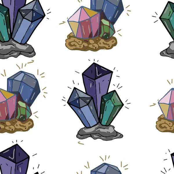 Crystals Stones Colored Illustration Stickers Doodle Sketch Hand Drawn Set — Stockový vektor