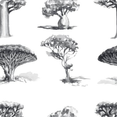 Ağaç bitkileri, Avustralya doğası, vahşi suluboya resimli el beyaz arka plana izole edilmiş şirin bebek resimleri çizdi.